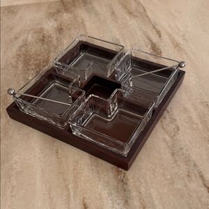 Vintage Red Envelope Glass and Wood Serving Tray Set